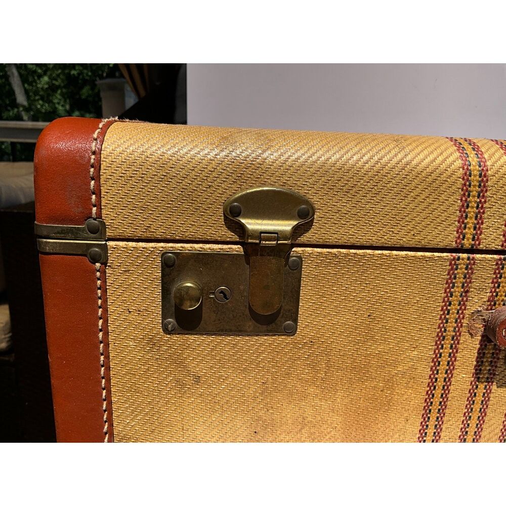 Large striped vintage suitcase great display piece must see brown & rust colors - Picture 7 of 9